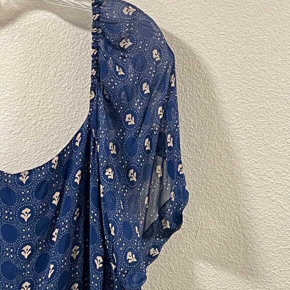 NWT ANTHROPOLOGIE MAEVE Flutter Sleeve Shirred Open Back Mini Dress Navy Size 2X - Picture 6 of 16